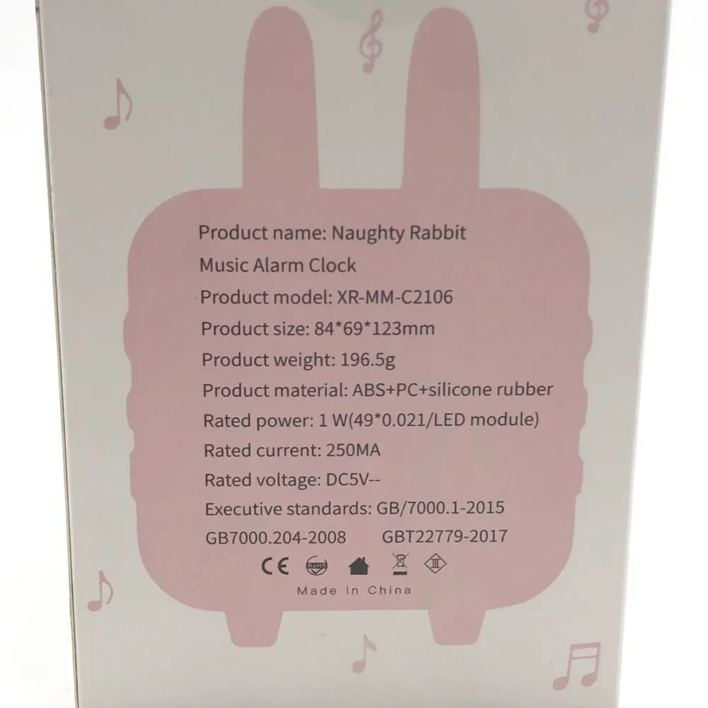 Pink Light Up Smart Rabbit Ears LED  Music Alarm Clock,Multi-Functional For Kids - Picture 4 of 16